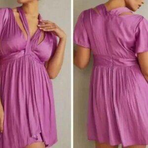 Anthropologie Deep V-Neck Vibrant Mini Dress - Purple Size 4